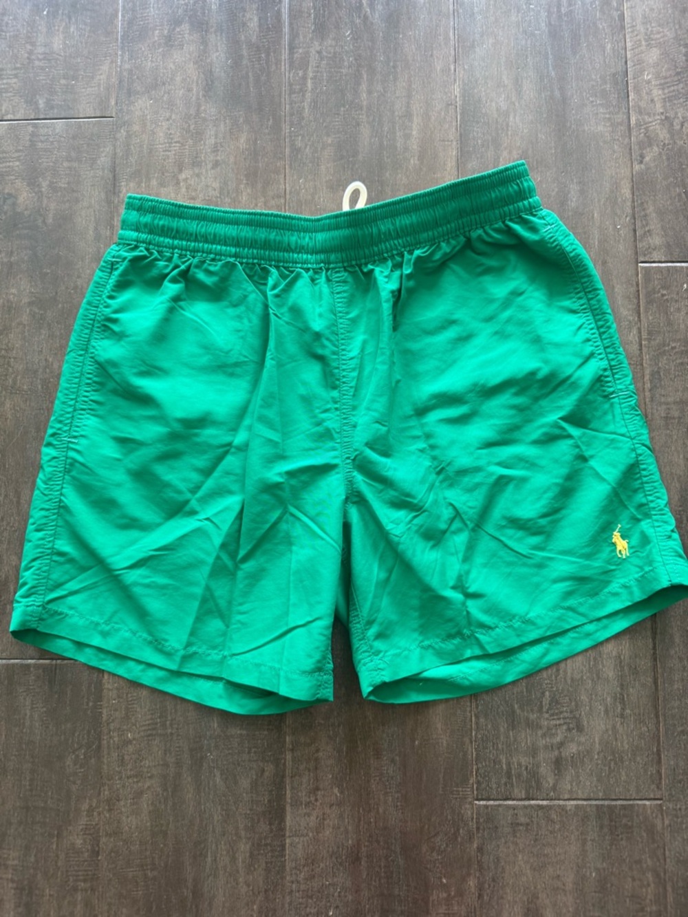 Polo Ralph Lauren Men’s Swim Trunks Green Solid Drawstring Lined Back Pocket M